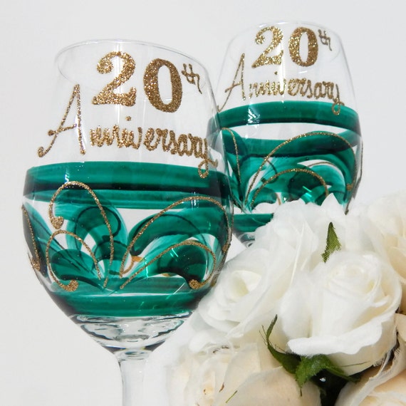 Emerald Anniversary Gifts
 Emerald Wedding Anniversary Wine Glass Gift by InaSpinNiquesWay