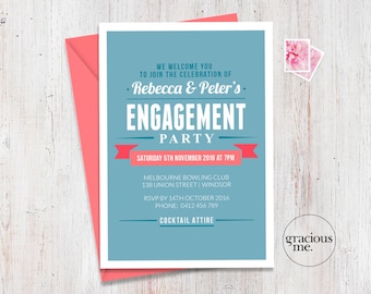 Engagement Party Invitation, Engagement invitation, Printable, Made to Order
