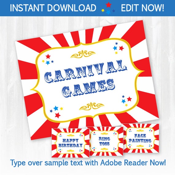 Carnival Party Signs Instantly Downloadable and Editable
