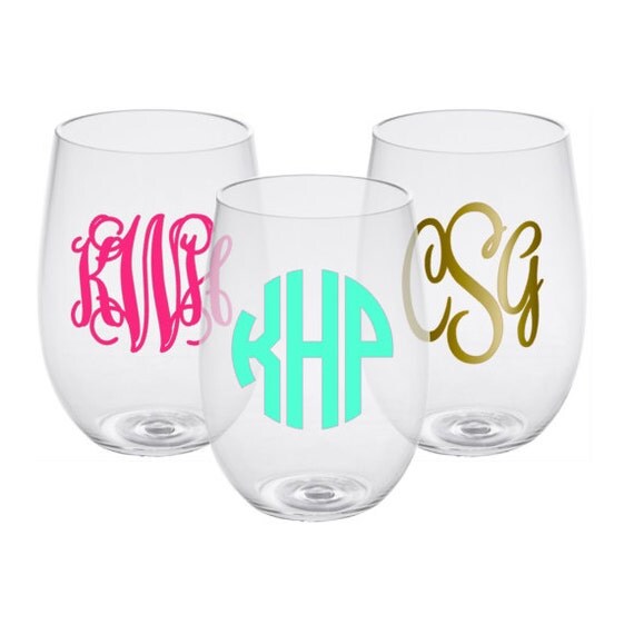 Monogrammed Stemless Acrylic Wine Glass 19oz by YouGotPersonal