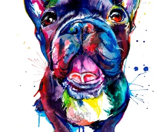 Black French Bulldog (Frenchie) Art Print - Print of Original Watercolor Painting