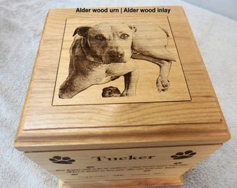Large Dog Urn - Pet Urn Laser Engraved Alder Wood