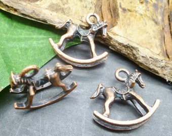Copper Baby Rocking Horse Charms - 3D Charms - New Baby Theme -MC0681