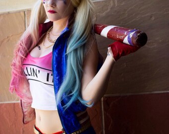 Harley Quinn Suicide Squad Inspired Cosplay Blue-Red Holographic Spandex. Mid-rise and Cheeky. All Sizes.
