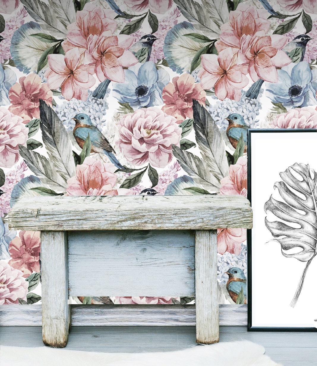 Floral Wall Mural Flower Self Adhesive Fabric Wallpaper