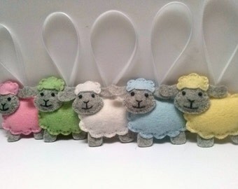Felt Sheep ornament, wool felt Lamb ornament, pastel Easter decor, yellow blue white pink sheep, pastel decoration Easter lamb, choose 1 egg