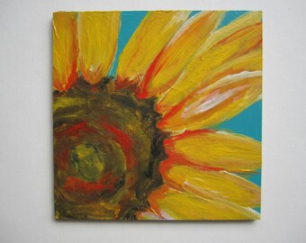 Small Sunflower Painting, 4x4" Acrylic Sunflower Painting, Sunflower Acrylic Painting