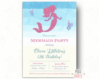Under the Sea Birthday Invitation (Printable) Glitter Mermaid Birthday Invitation // Mermaid Invitation Birthday // Mermaid Invitations