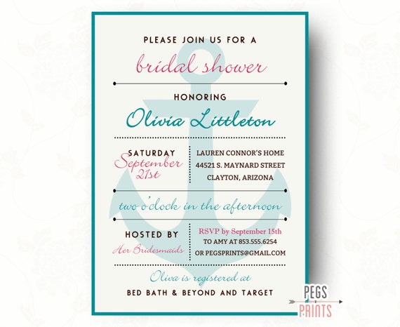 Nautical Bridal Shower Invitation // Printable Anchor Bridal