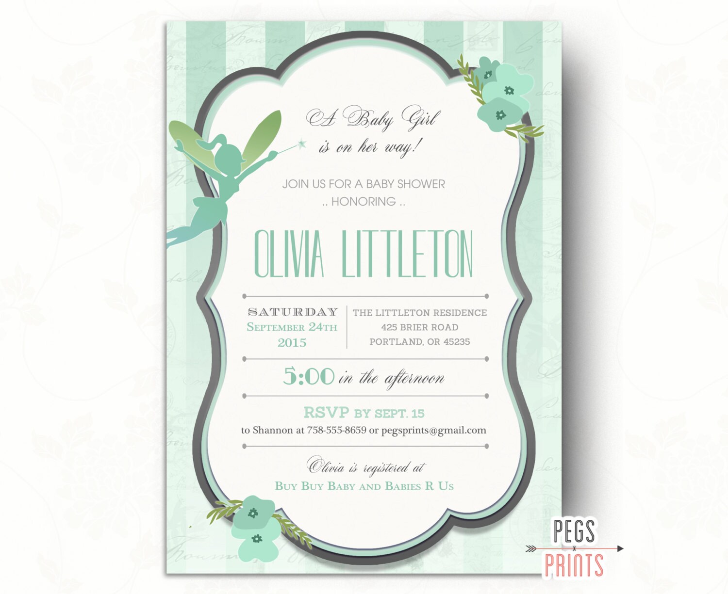 Fairy Baby Shower Invitation // Fairy Garden Baby by PegsPrints