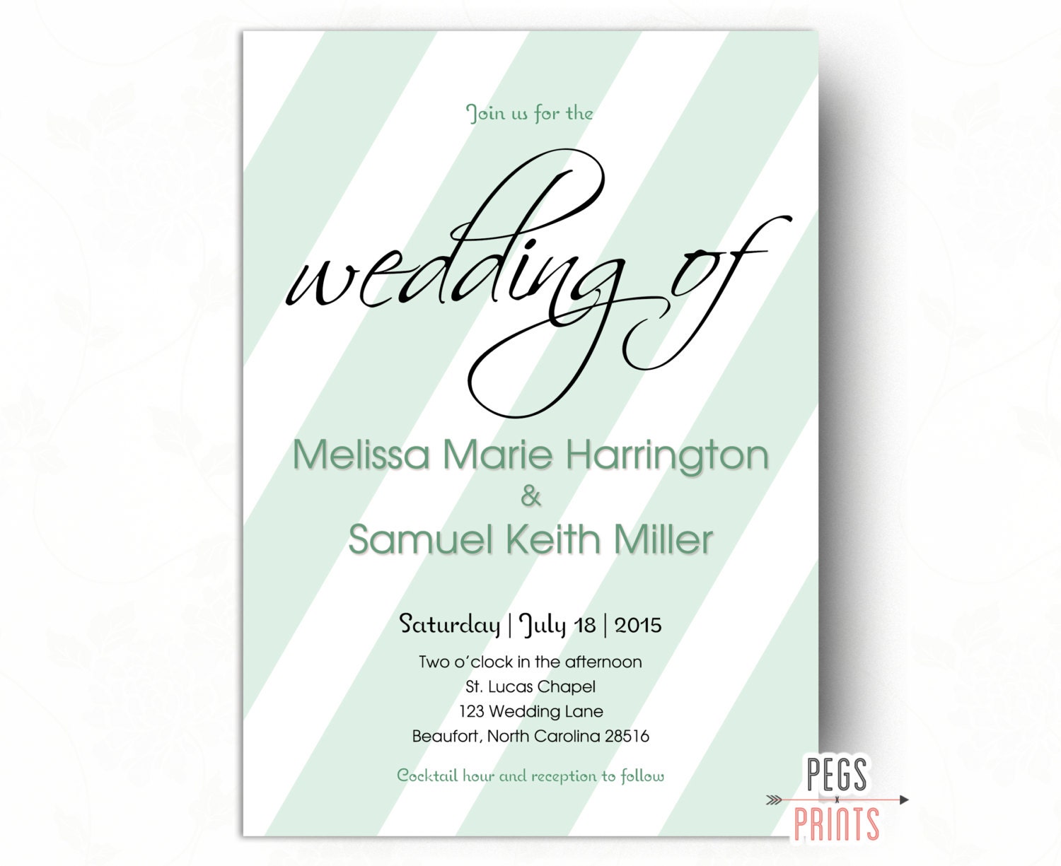 Mint Wedding Invitation Printable Mint Green Wedding