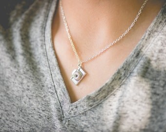 Antique Silver Camera Necklace