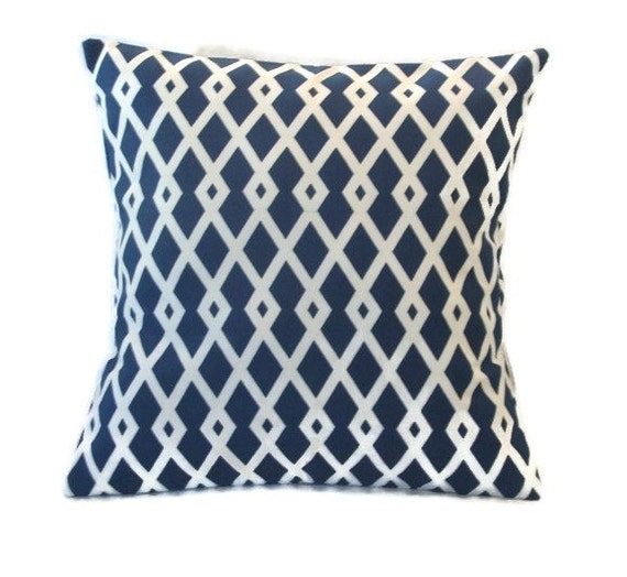 Indoor/Outdoor Pillow Cover in a Navy Blue and White Geometric