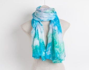 Light Blue silk scarf / silk scarf art / baby blue bikini wrap /blue, green and pink summer silk shawl / pastel silk pareo