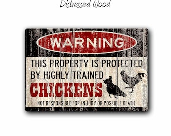 Chicken Sign,Funny Metal Signs,Chicken warning Sign,Funny Chickens sign,Protected by,Chickens,Homestead Sign,Chicken Lady gift,SS1_010