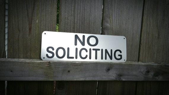 Large Metal No Soliciting Sign Etched Stainless Steel