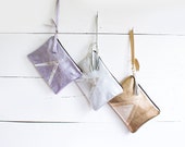 Hologram Leather Wristlet, Metallic Leather Clutch, Lavender Leather Purse, Bridesmaid Gift, Geometric Cosmetic bag