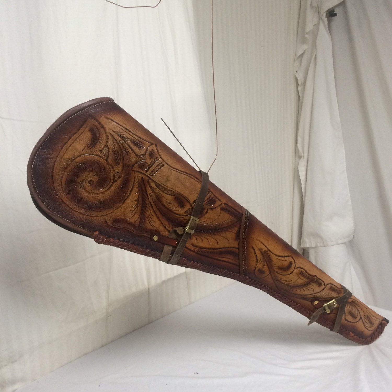 Rifle case tooled leather leatherscabbard gun case made