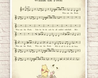 Winnie the Pooh, Pooh Sheet Music, Pooh and Piglet, Decorative Sheet Music, Pooh Nursery Art, Pooh Sheet Music, Winnie the Pooh Shower Gift.