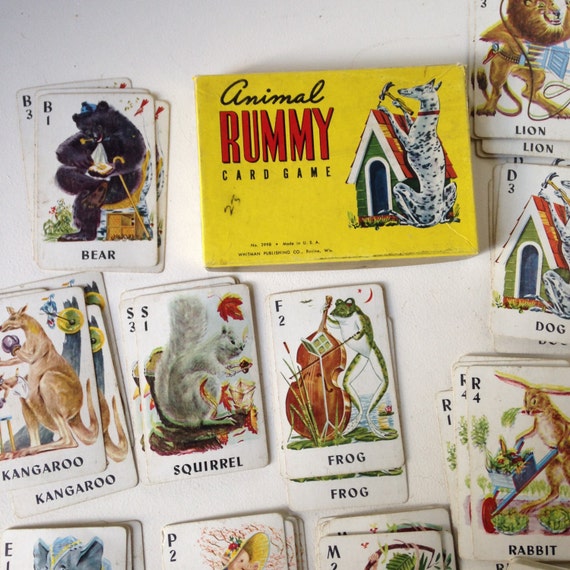 Vintage Animal Rummy card game with original box from