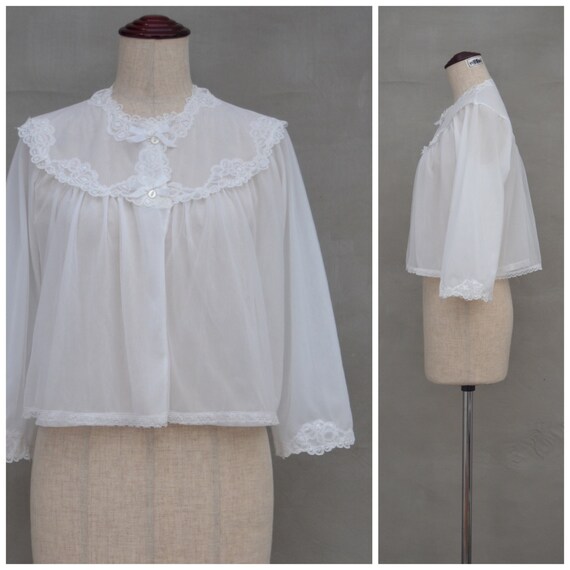 Vintage Bed Jacket 1960's White nylon bed jacket with