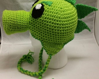 Green Repeater Peashooter Pea Shooter Crochet Hat Beanie Stocking Cap with Earflaps