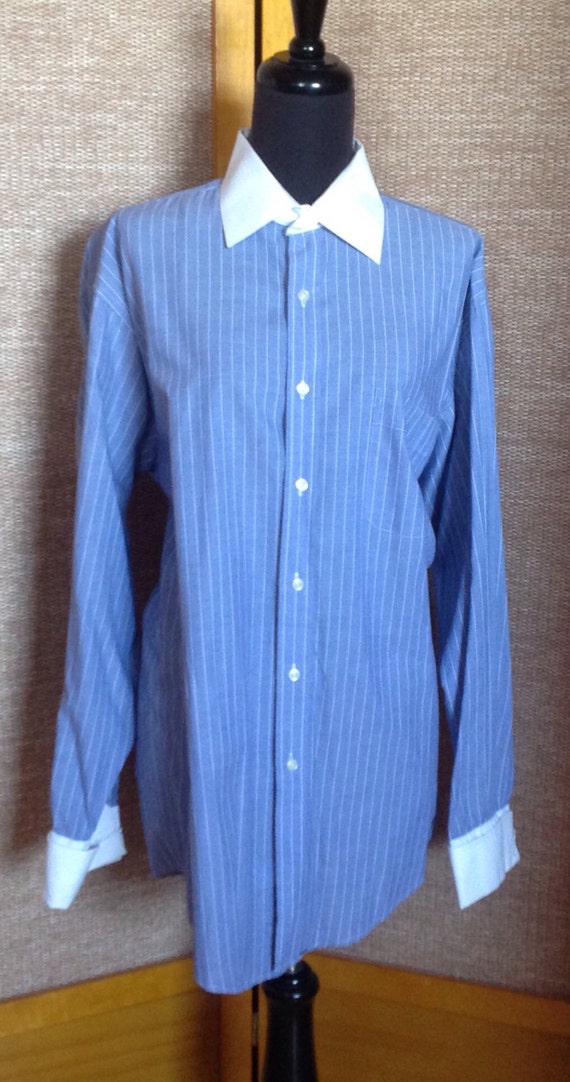 white shirt with blue collar and cuffs