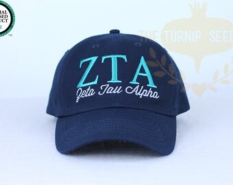 Zeta Tau Alpha Sorority Baseball Cap - Custom Color Hat and Embroidery.