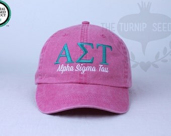 Alpha Sigma Tau Sorority Baseball Cap - Custom Color Hat and Embroidery.
