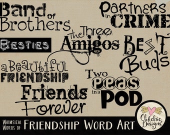 Friends Word Art Clipart, Digital Scrapbook Word Art Titles Clipart - Friendship Word Art Overlays - Photo Overlays, Word Art Clip Art