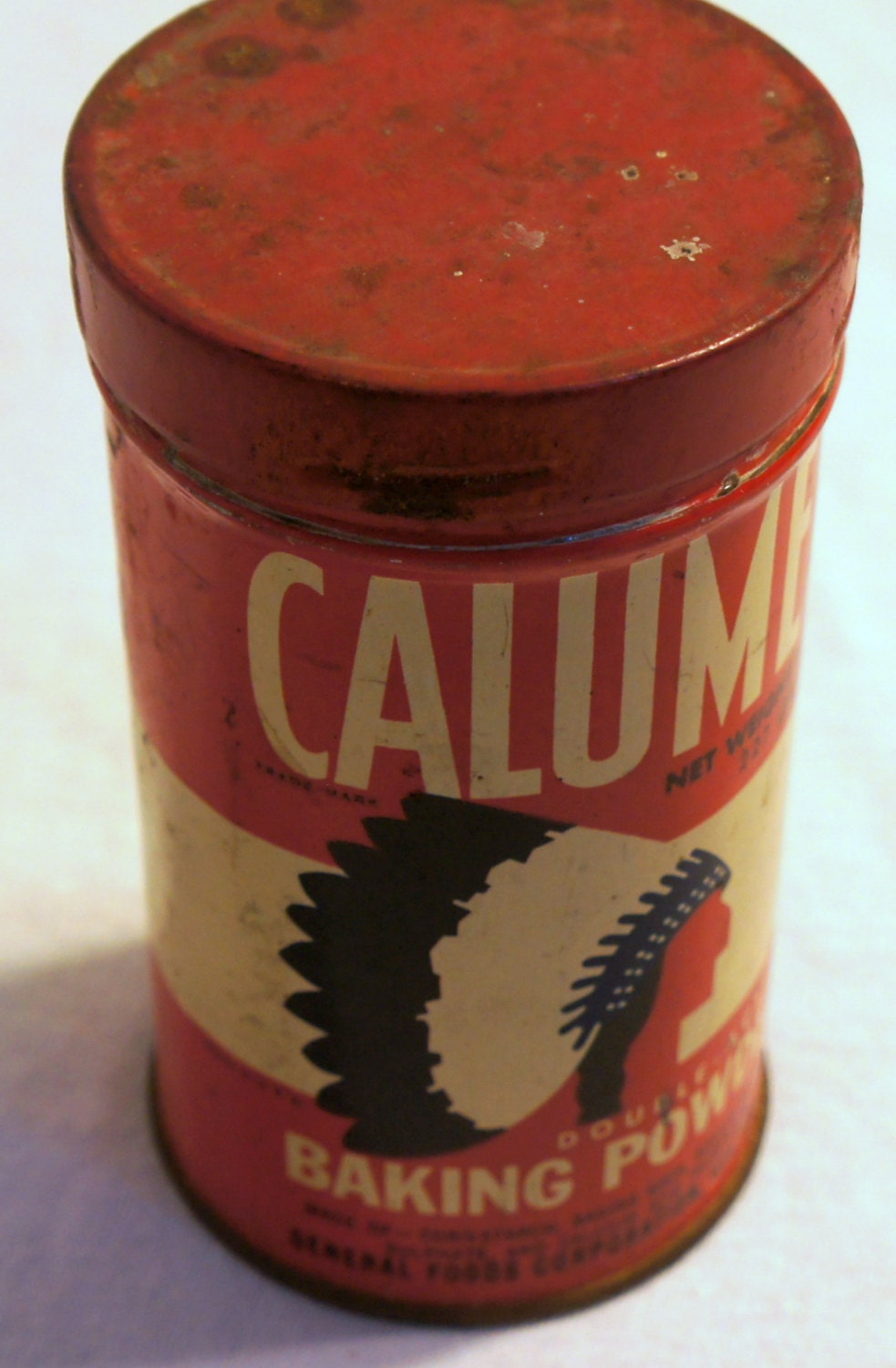 vintage 1950s Baking Powder can container tin Calumet