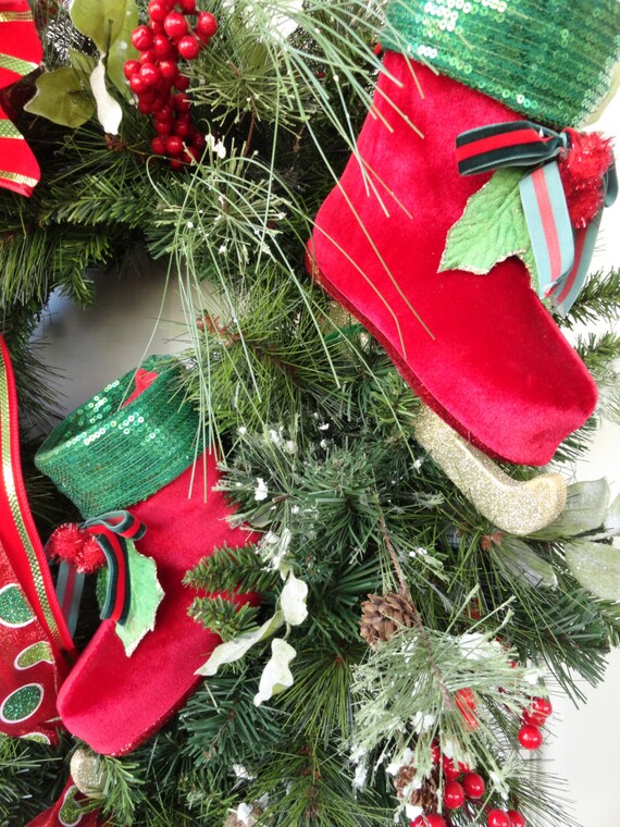 Items similar to Red Christmas Wreath, Christmas Skates Wreath, Ice ...