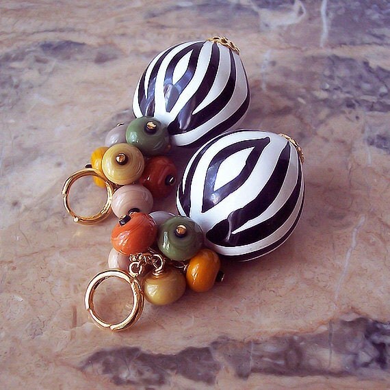Zebra Pattern Tropical Kukui Nut Earrings with by NataliaKorolyuk