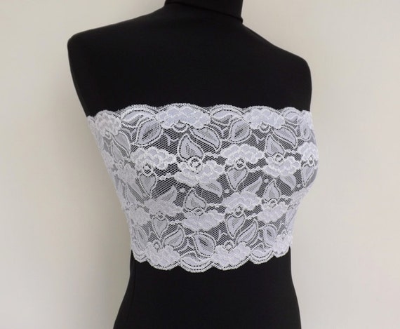 White lace bandeau top. Elastic floral lace by MissLaceAccessories