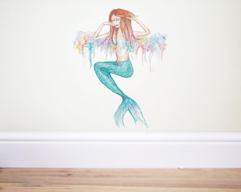 Mermaid Wall Decal,Mermaid sticker,Mermaid art,girls mermaid decal,ocean nursery,nursery wall decal,under the sea,Rainbow decal,wall decor