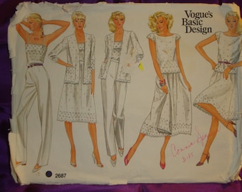 1980s 80s Vintage Camisole Top Jacket Skirt n Pants Ideal for Scalloped Eyelet Fabric UNCUT Vogue Pattern 2687 Bust 31.5 Inches 80 Metric