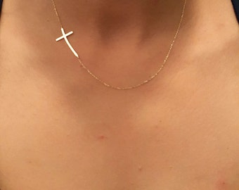 Cross Necklace, 14k Solid Gold / Simple Cross necklace, x, 14k Solid Gold, Gold or Silver, Skinny Cross Celebrity Inspired Necklace,