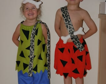 Matching Pebbles and Bamm Bamm costume set for toddlers/babies