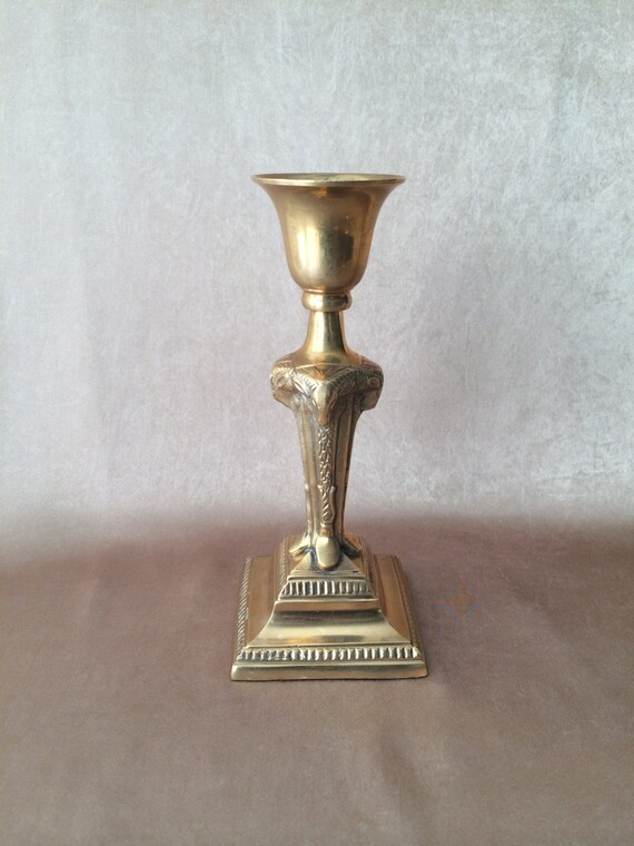Ram Candle Holder Brass Rams head Hollywood Regency Heavy