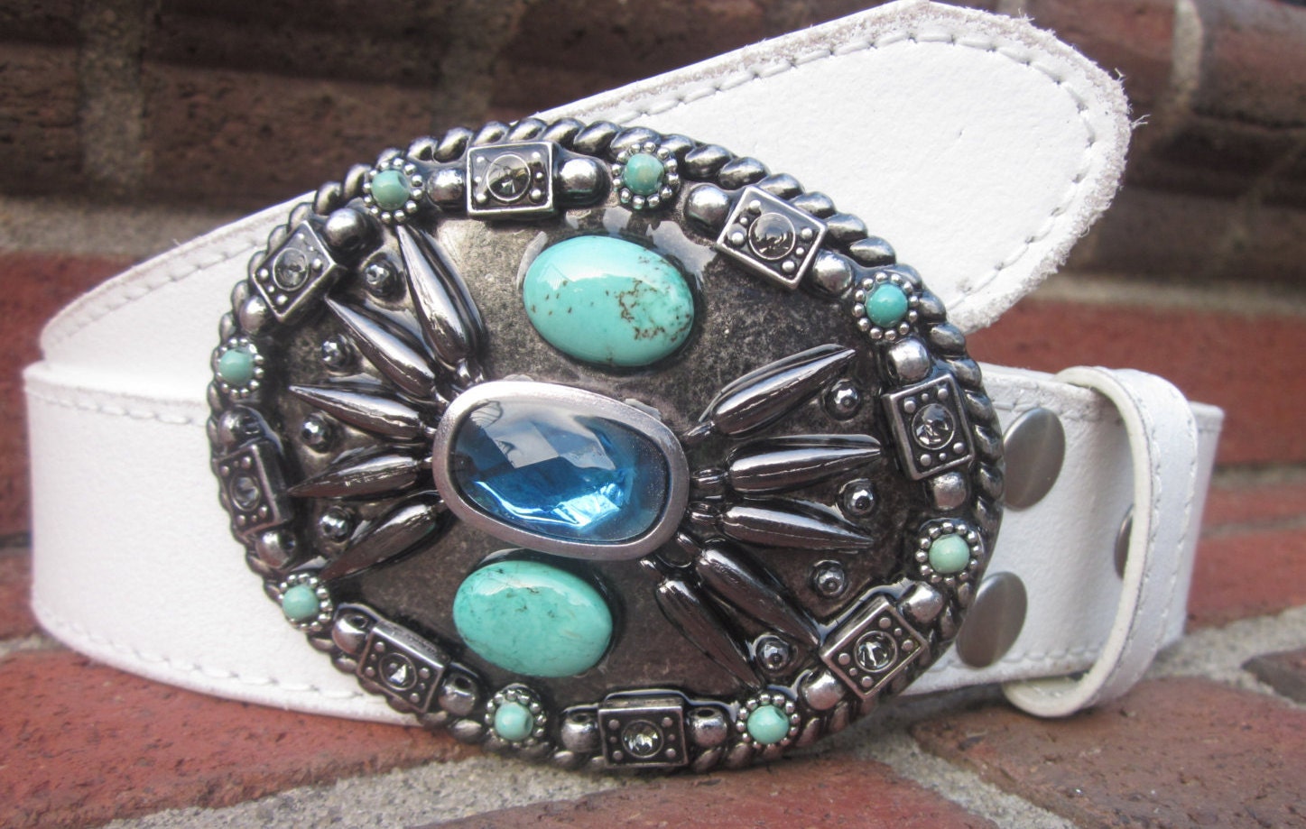 turquoise belt buckle embellished belt buckle Blue glass mens