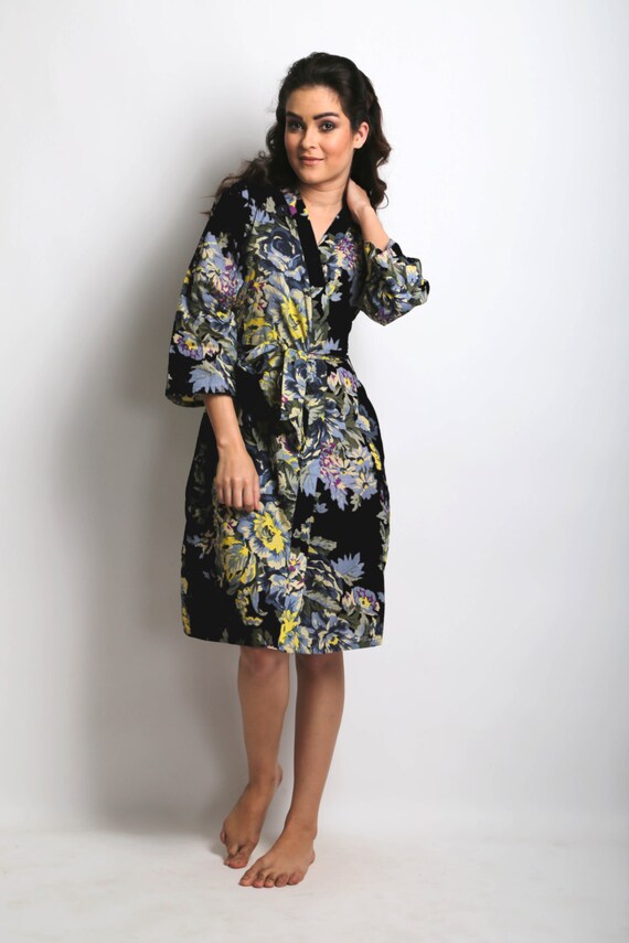 black floral robe