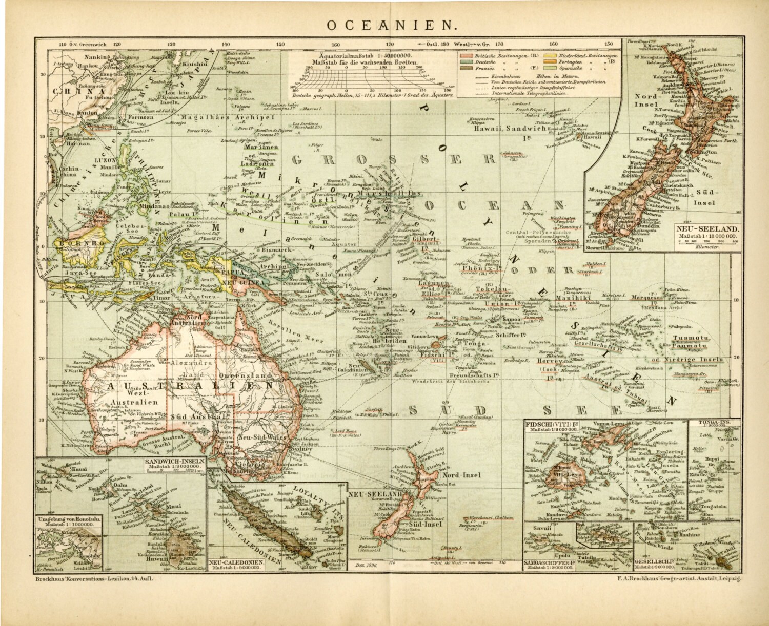 Australia New Zealand Wall Art Antique Map of Australia and