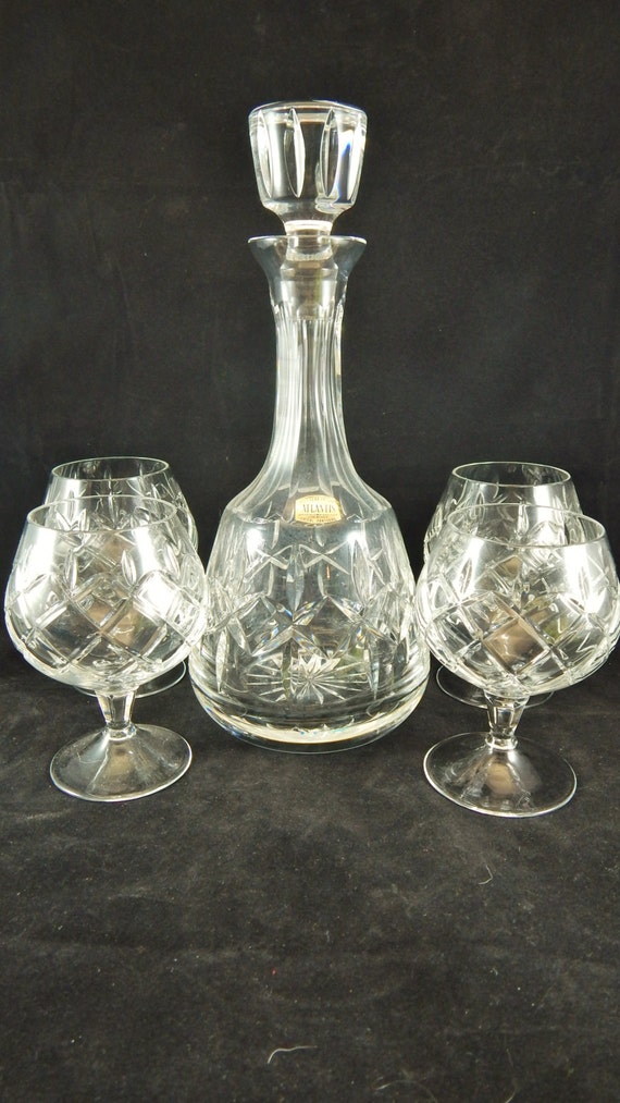 Atlantis Clear Leaded Cut Crystal Decanter And 4 Brandy