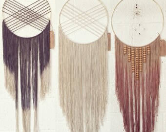 Modern Macrame Alterna Dream Catcher with Wooden Beads - Desert Inspired or Ivory