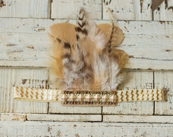 Gold and Cream Feather Headband, Indie Headdress, Feather Crown