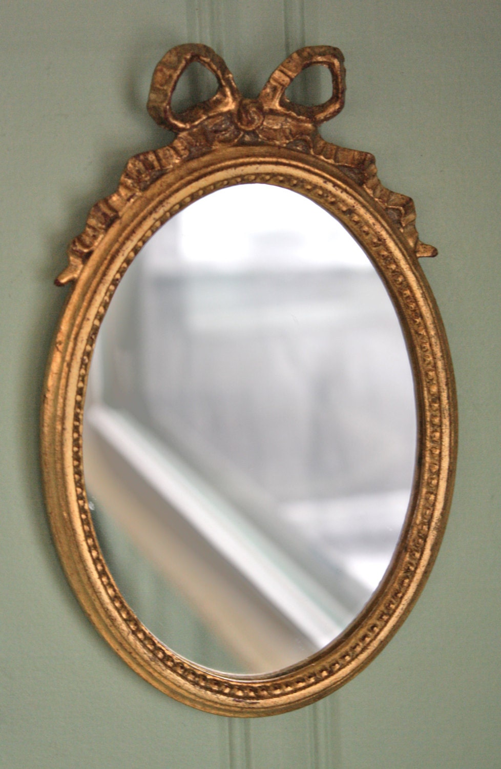 Gold Bow Mirror Made in Italy Small Oval Wall Mirror 1960s