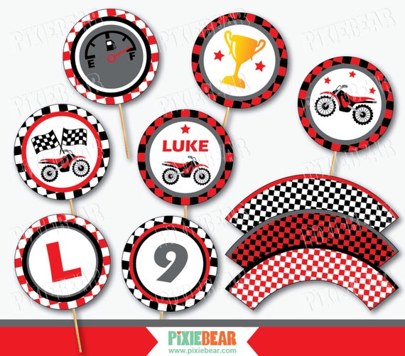 Motorcycle Party Cupcake Toppers - Dirt Bike Party - Motocross Birthday ...
