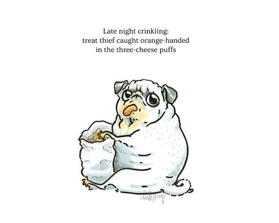 Pug Poetry Treat Thief Pug Art Print OR Funny Card with