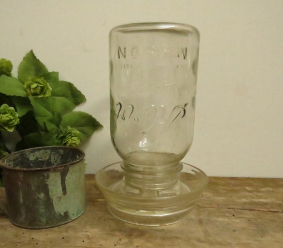 Vintage Chicken Waterer Clear Glass with Kerr Mason Jar
