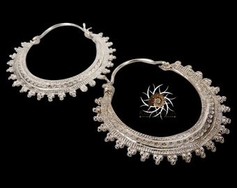 Silver Earrings - Silver Hoops - Gypsy Earrings - Tribal Earrings - Ethnic Earrings - Indian Earrings - Ttibal Hoops - Indian Hoops ES17